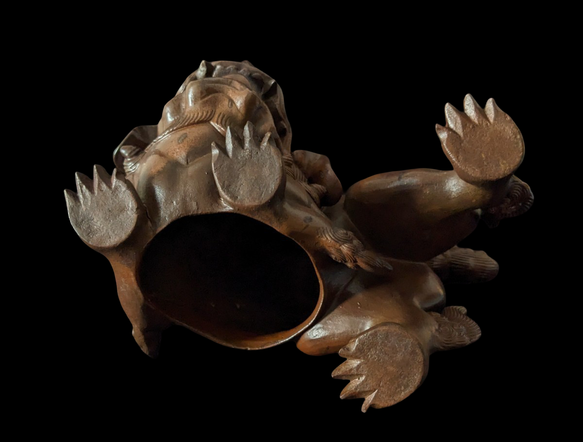 Edo Period Bizen Ware Shishi Incense Burner — Fierce Guardian Lion Censer, Approx. 15.5 cm Wide, Edo-Period Style Studio Work