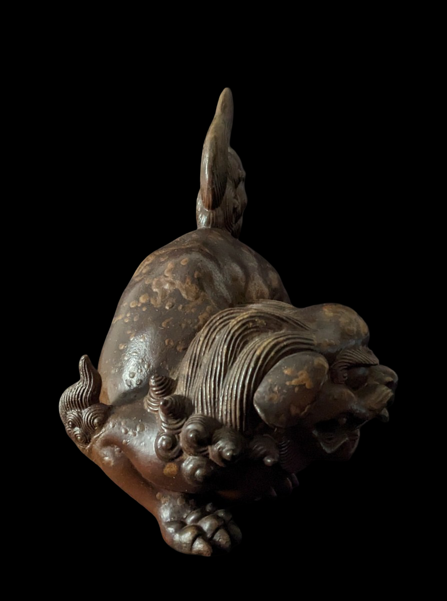 Edo Period Bizen Ware Shishi Incense Burner — Fierce Guardian Lion Censer, Approx. 15.5 cm Wide, Edo-Period Style Studio Work