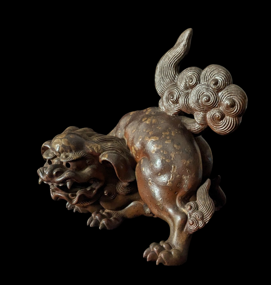 Edo Period Bizen Ware Shishi Incense Burner — Fierce Guardian Lion Censer, Approx. 15.5 cm Wide, Edo-Period Style Studio Work