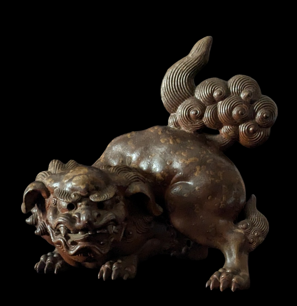 Edo Period Bizen Ware Shishi Incense Burner — Fierce Guardian Lion Censer, Approx. 15.5 cm Wide, Edo-Period Style Studio Work