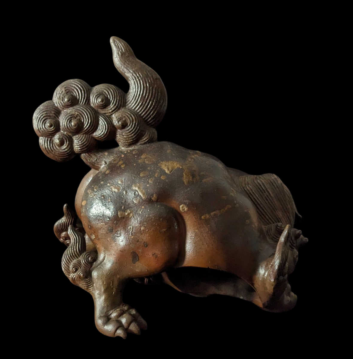 Edo Period Bizen Ware Shishi Incense Burner — Fierce Guardian Lion Censer, Approx. 15.5 cm Wide, Edo-Period Style Studio Work