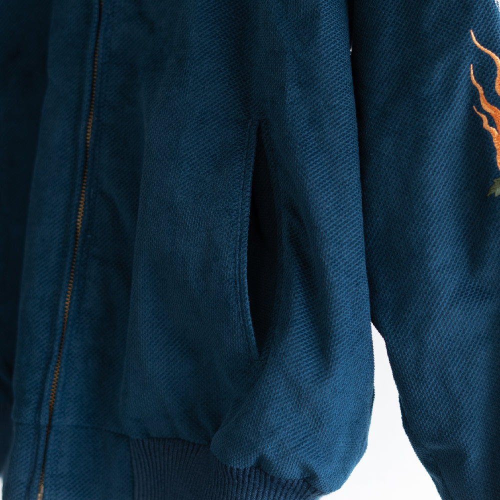 Dope Japonista Japonisme Japonesque Ukiyoe Style Botan Toro Peony Lantern Embroidered Sukajan Jacket Black M L XL (Dark Blue)