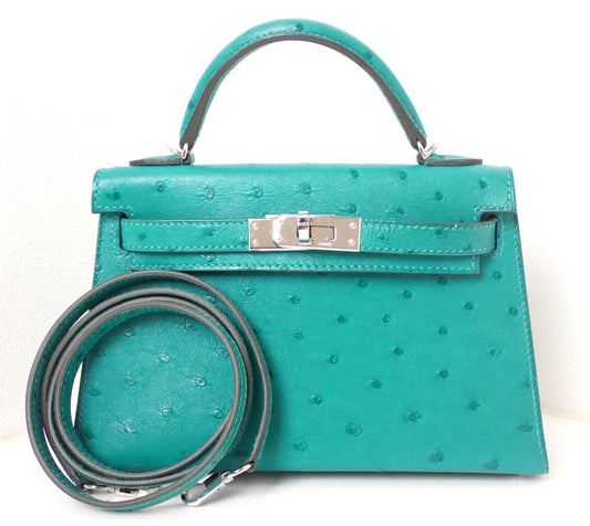 Hermès Mini Kelly II Ostrich Vert Veronese 20cm – Palladium Hardware – 2023 Unused N Condition – Rare Exotic Collector Piece