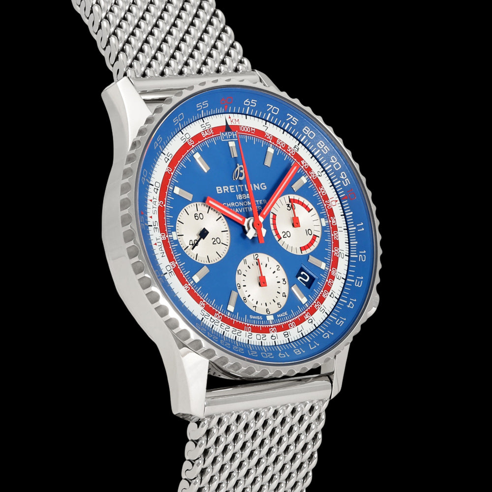 Breitling Navitimer B01 43 “Panama Edition” AB01212B1C1A1 Blue Dial Chronograph Stainless Steel Mesh Full Set A Rank