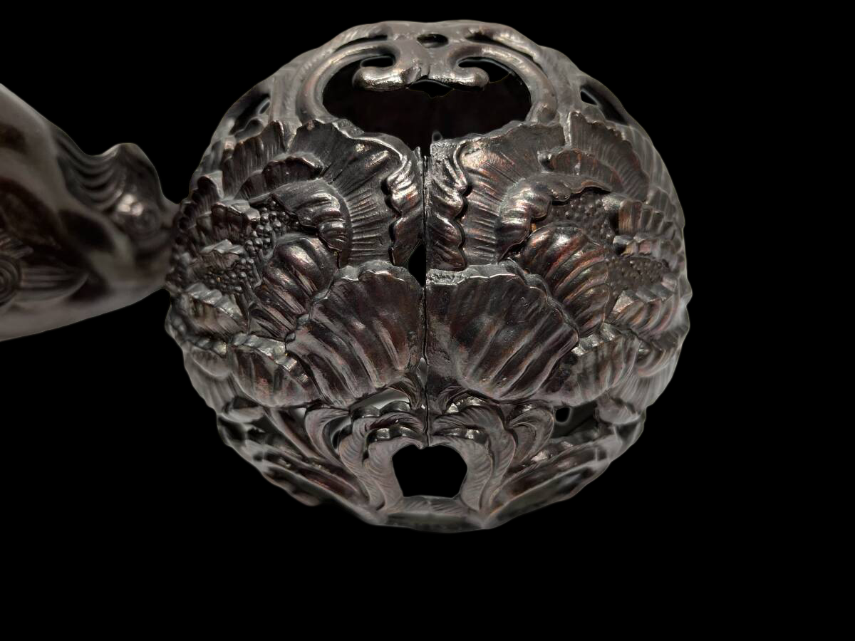 Bronze Guardian Lion Karajishi (Komainu / Shishi) with Jewel Ball Decorative Metal Sculpture 31cm Japanese Interior Ornament