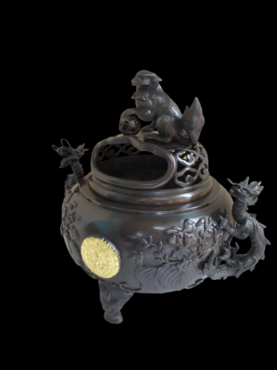 Monumental Bronze Shishi / Dragon Ryu Kōro Incense Burner — Temple / Shrine Courtyard Grade (10‑go Scale)