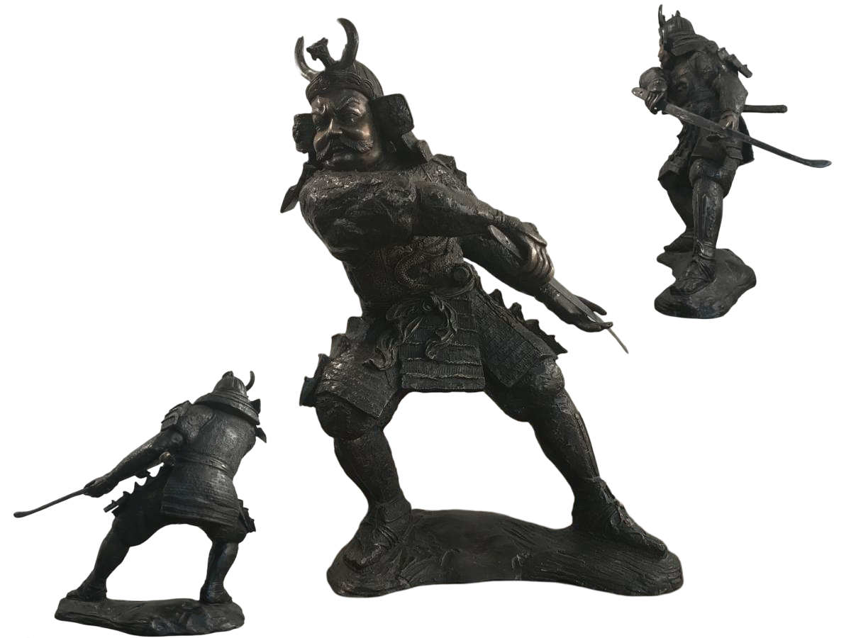 Uesugi Kenshin Samurai Warrior Bronze Sculpture | Dynamic Sengoku Warlord Figure | Heavy Metal Statue, 52 cm (15.6 kg)