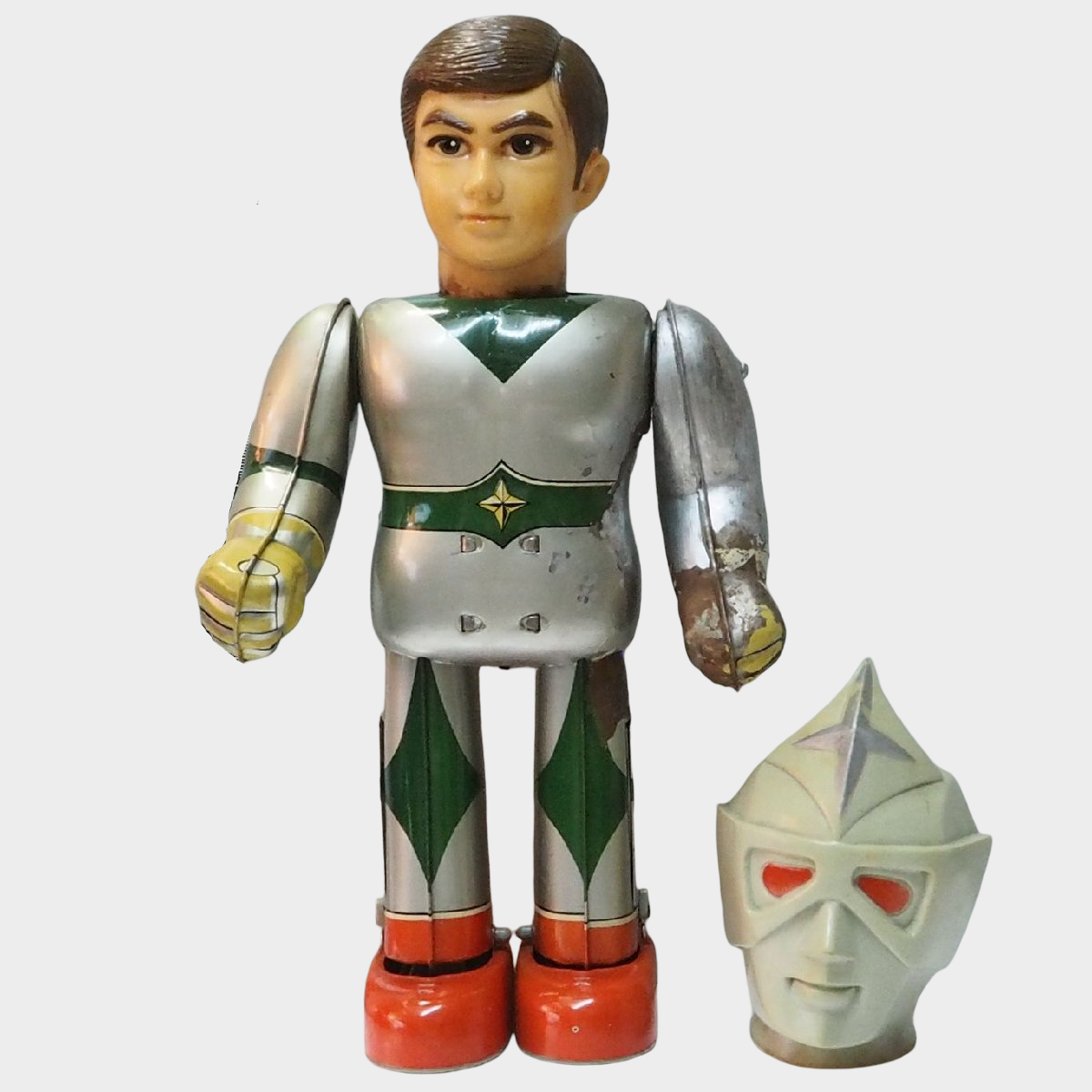 Bullmark Mirrorman Tin Robot with Mask | Rare Showa Japanese Hero Toy Vintage