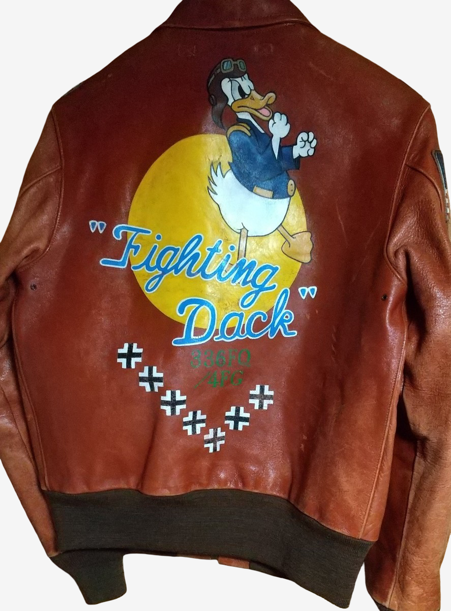 Buzz Rickson A-2 Fighting Duck Disney Donald Duck Disneyana Nose Art Flight Jacket 8th Air Force 336th FS Horsehide Custom Size 38