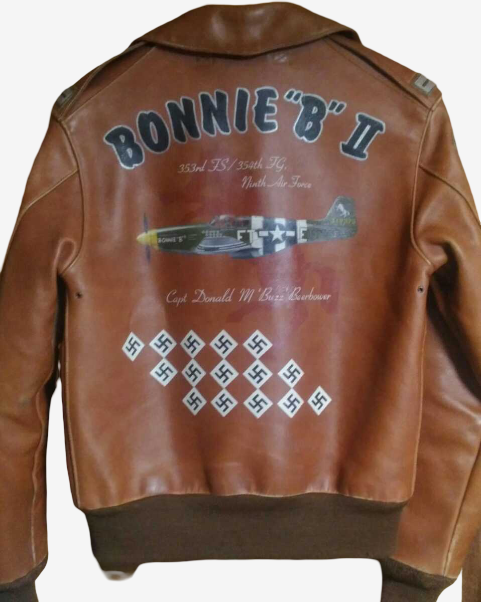 Buzz Rickson A2 Bonnie B II Jacket WWII 353rd Fighter Squadron Custom Leather Flight Jacket Size 36