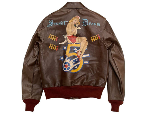 Buzz Rickson BR80164 A-2 Flight Jacket Horsehide “Sweet Dream” Pinup Nose Art WWII Repro Size 36 Rare