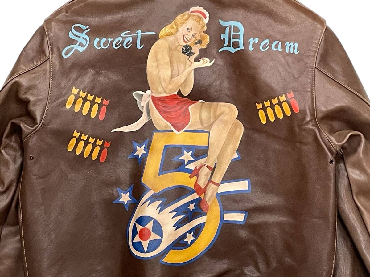 Buzz Rickson BR80164 A-2 Flight Jacket Horsehide “Sweet Dream” Pinup Nose Art WWII Repro Size 36 Rare