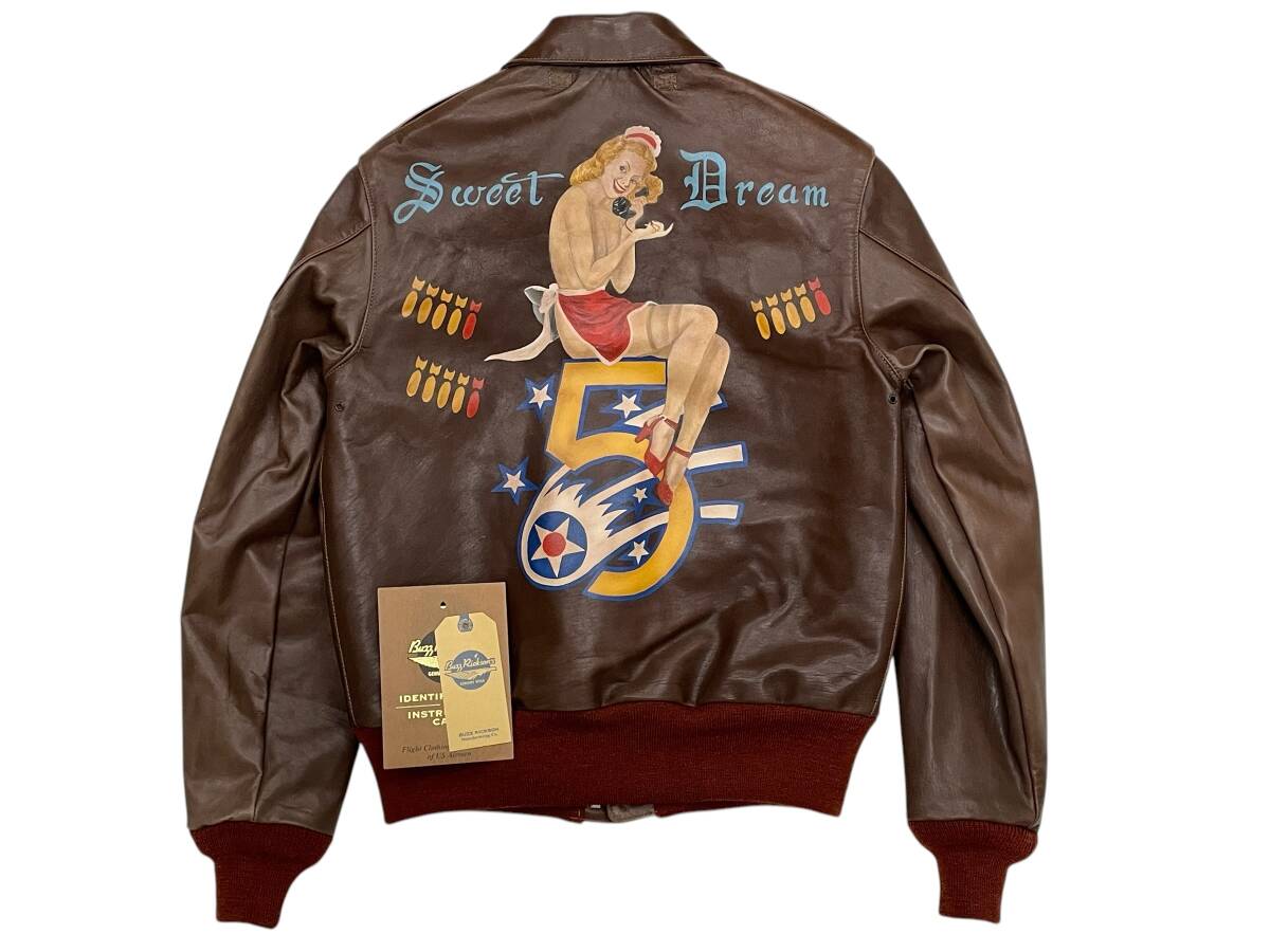 Buzz Rickson BR80164 A-2 Flight Jacket Horsehide “Sweet Dream” Pinup Nose Art WWII Repro Size 36 Rare