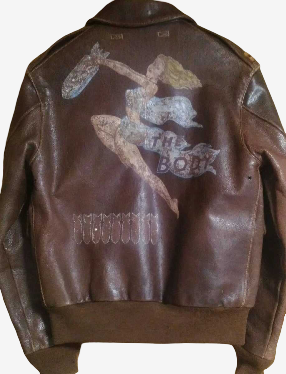 Buzz Rickson’s A-2 Flight Jacket “The Body” Steve McQueen Nose Art Back Paint Custom Rough Wear 23380 Horsehide Size 36