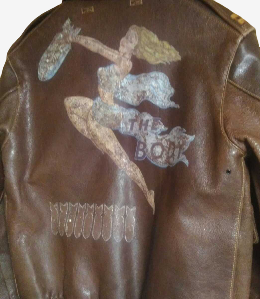 Buzz Rickson’s A-2 Flight Jacket “The Body” Steve McQueen Nose Art Back Paint Custom Rough Wear 23380 Horsehide Size 36