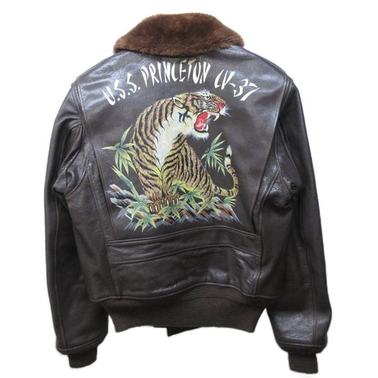 Premium Buzz Rickson’s G-1 USS Princeton CV-37 Tiger Print Leather Tribute Flight Jacket BR80611 Size 36 Toyo