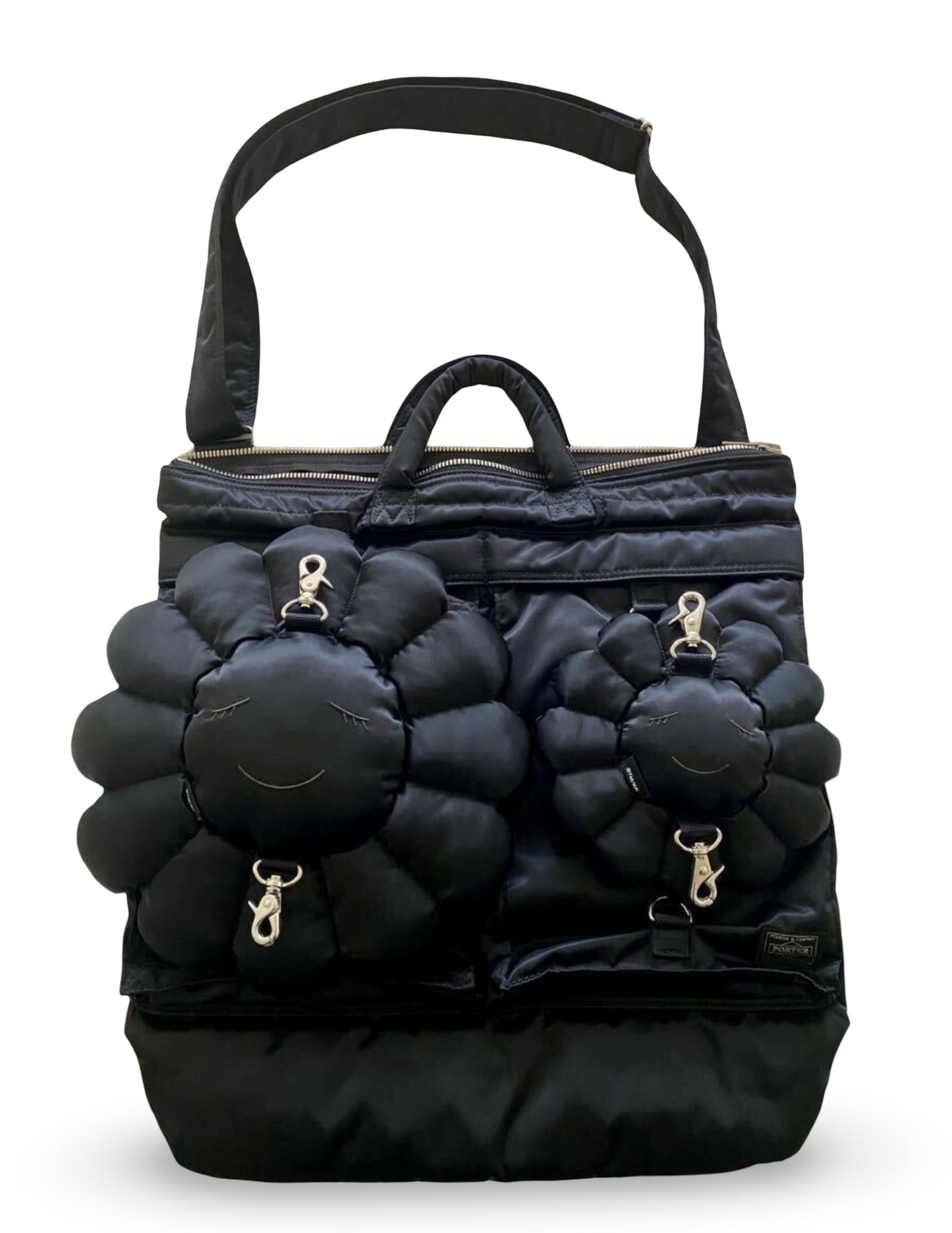 Takashi Murakami × PORTER Black Plush Flower Helmet Bag | Limited Japan Release | Collector Art Tote
