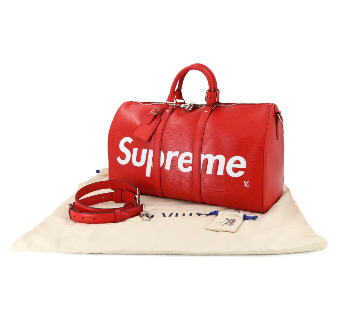 Louis Vuitton × Supreme Keepall Bandoulière 45 Red Epi 2017 Release – Unused Display Grade with Full Accessories (Holy-Grail Collaboration Piece)