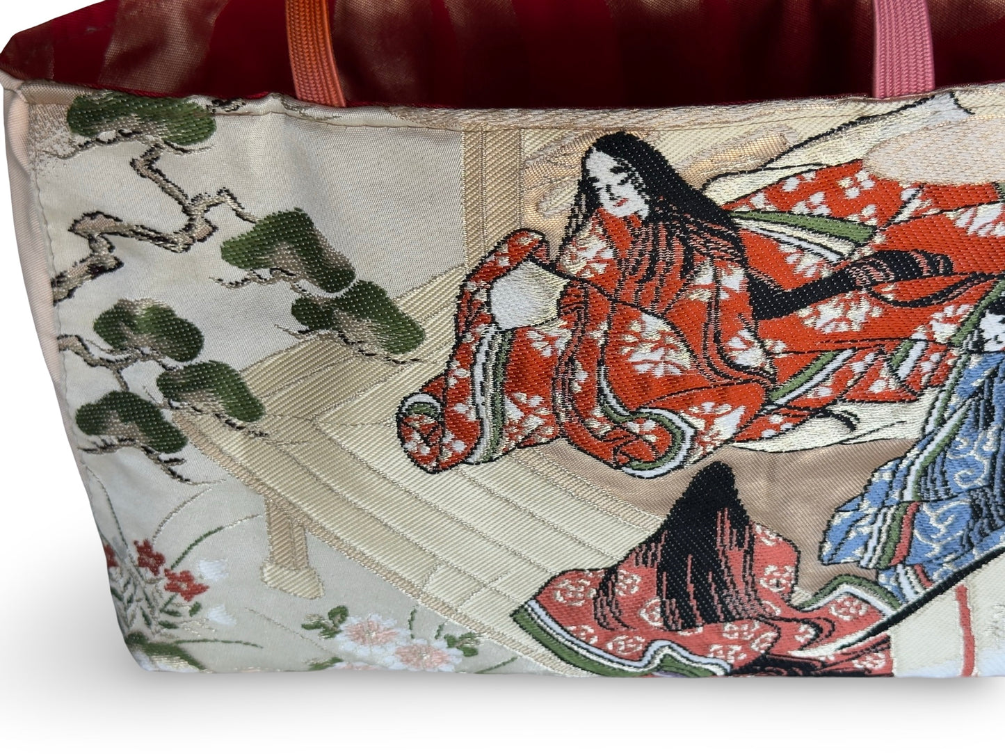 Remake Wagara Heian Court Tote Bag — Genji Monogatari Obi Fabric | Japanese Kimono Tapestry Art Handbag