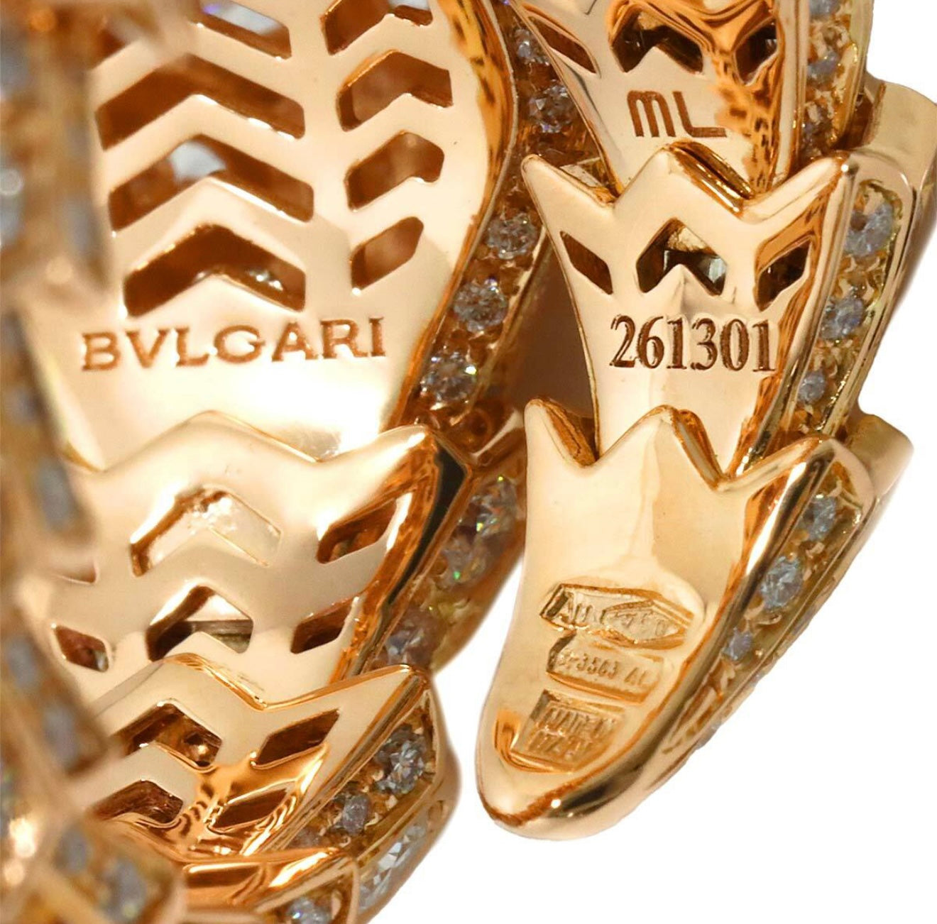 BVLGARI Serpenti Viper Ring K18 Pink Gold Full Diamond Pavé 4.12ct F–G VVS–VS Size ML with Certificates