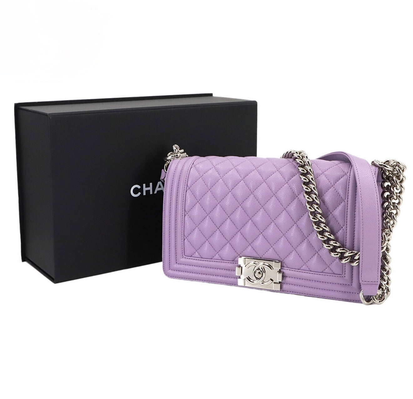 CHANEL Boy Chanel Bag Purple Caviar Skin A67086 – Silver Hardware – Rare Exhibition-Quality Shoulder Bag