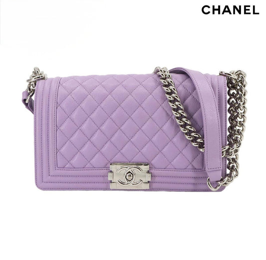 CHANEL Boy Chanel Bag Purple Caviar Skin A67086 – Silver Hardware – Rare Exhibition-Quality Shoulder Bag
