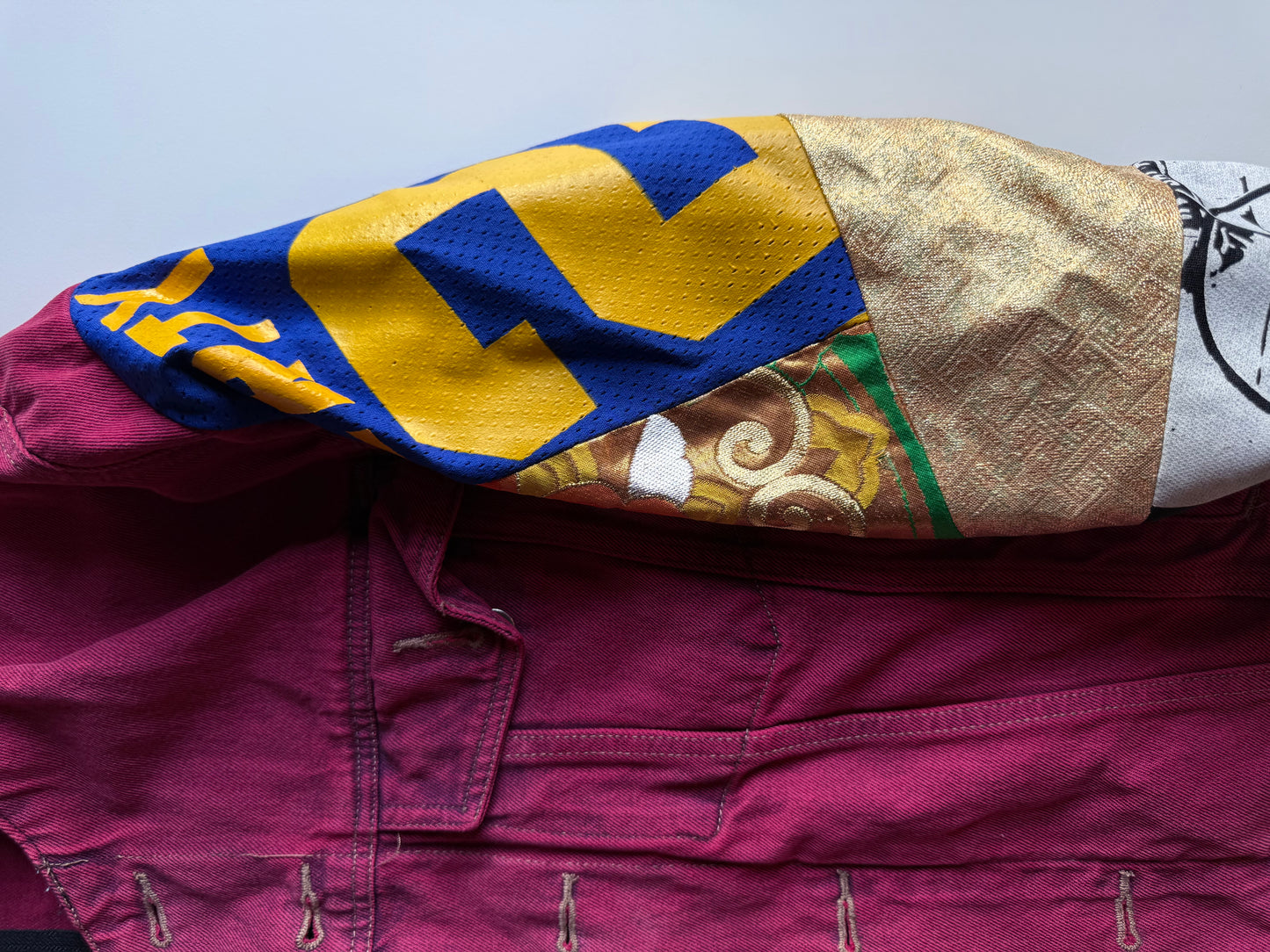 COTÉ MER Kimono Obi Patchwork Denim Remake Upcycled Jacket L XL Japanese One of One Harajuku Streetwear Wearable Art
