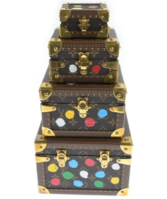 Louis Vuitton × Yayoi Kusama M10119 Painted Pyramid Jewelry Trunk Set · Limited Art Collab · 4-Piece Monogram Hard Case Collection (A Rank)