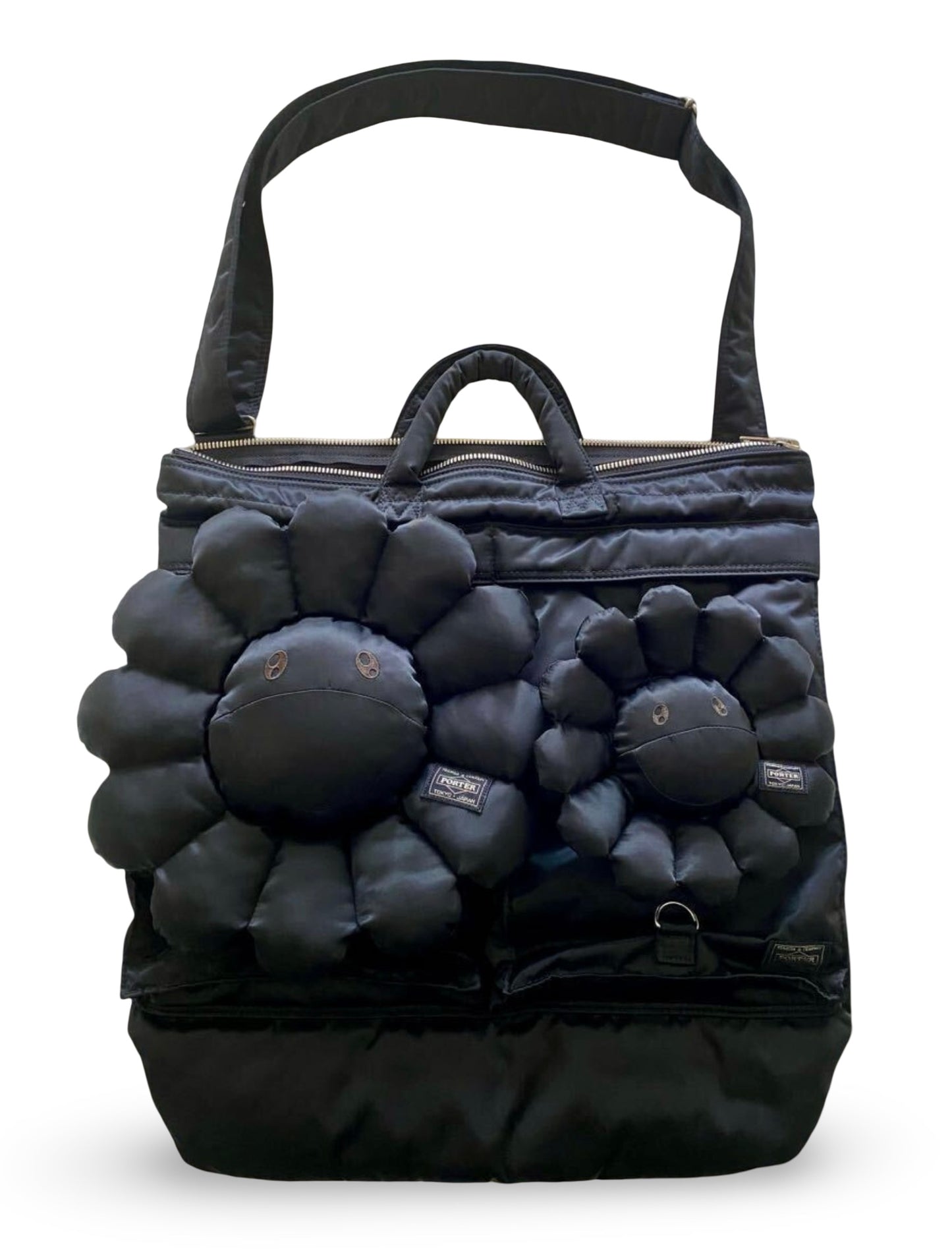 Takashi Murakami × PORTER Black Plush Flower Helmet Bag | Limited Japan Release | Collector Art Tote