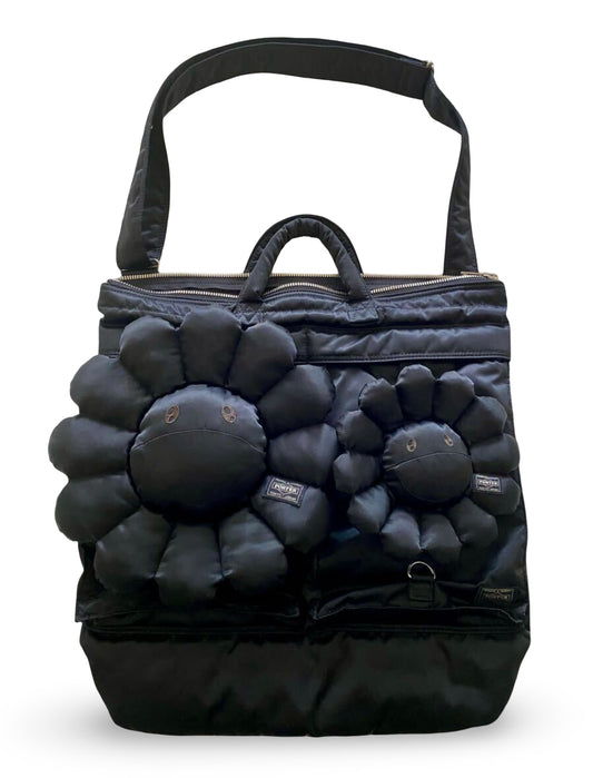 Takashi Murakami × PORTER Black Plush Flower Helmet Bag | Limited Japan Release | Collector Art Tote
