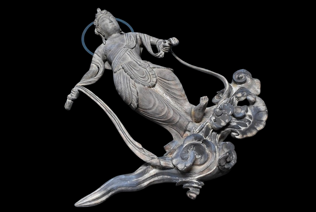 Byodo-in Inspired Cloudborne Offering Bodhisattva (Unchu Kuyo Bosatsu, often called Hiten/Tennyo) — Standing Celestial Attendant Figure, Modern Japanese Revival