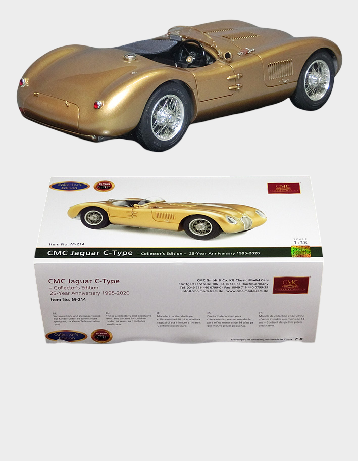CMC 1:18 Jaguar C-Type Gold Metallic 25th Anniversary Limited 300 Serial No.20 M-214 Premium Diecast Collector Model