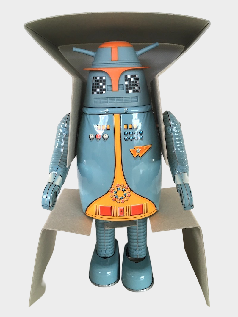 Bullmark Captain Ultra Blue Tin Wind-Up Robot — Showa Japanese Mechanical Toy
