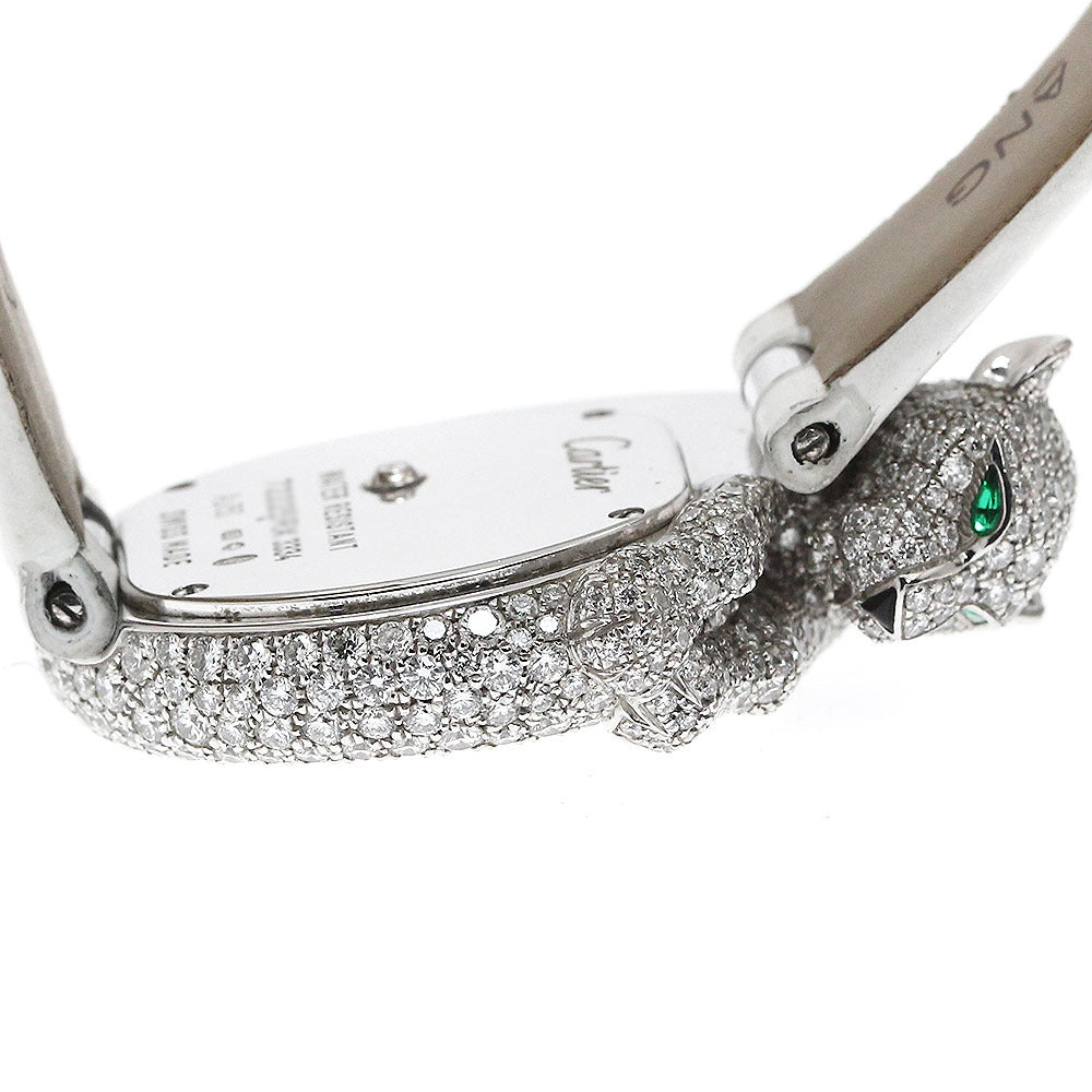 Cartier Panthère LM HPI00341 High Jewelry Watch · 18K White Gold · Full Pavé Diamonds · Emerald Eyes · 33mm · Rare Collector Masterpiece