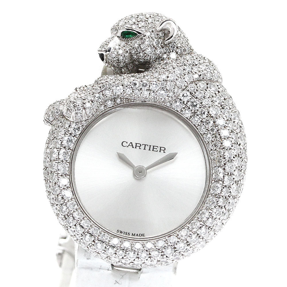 Cartier Panthère LM HPI00341 High Jewelry Watch · 18K White Gold · Full Pavé Diamonds · Emerald Eyes · 33mm · Rare Collector Masterpiece