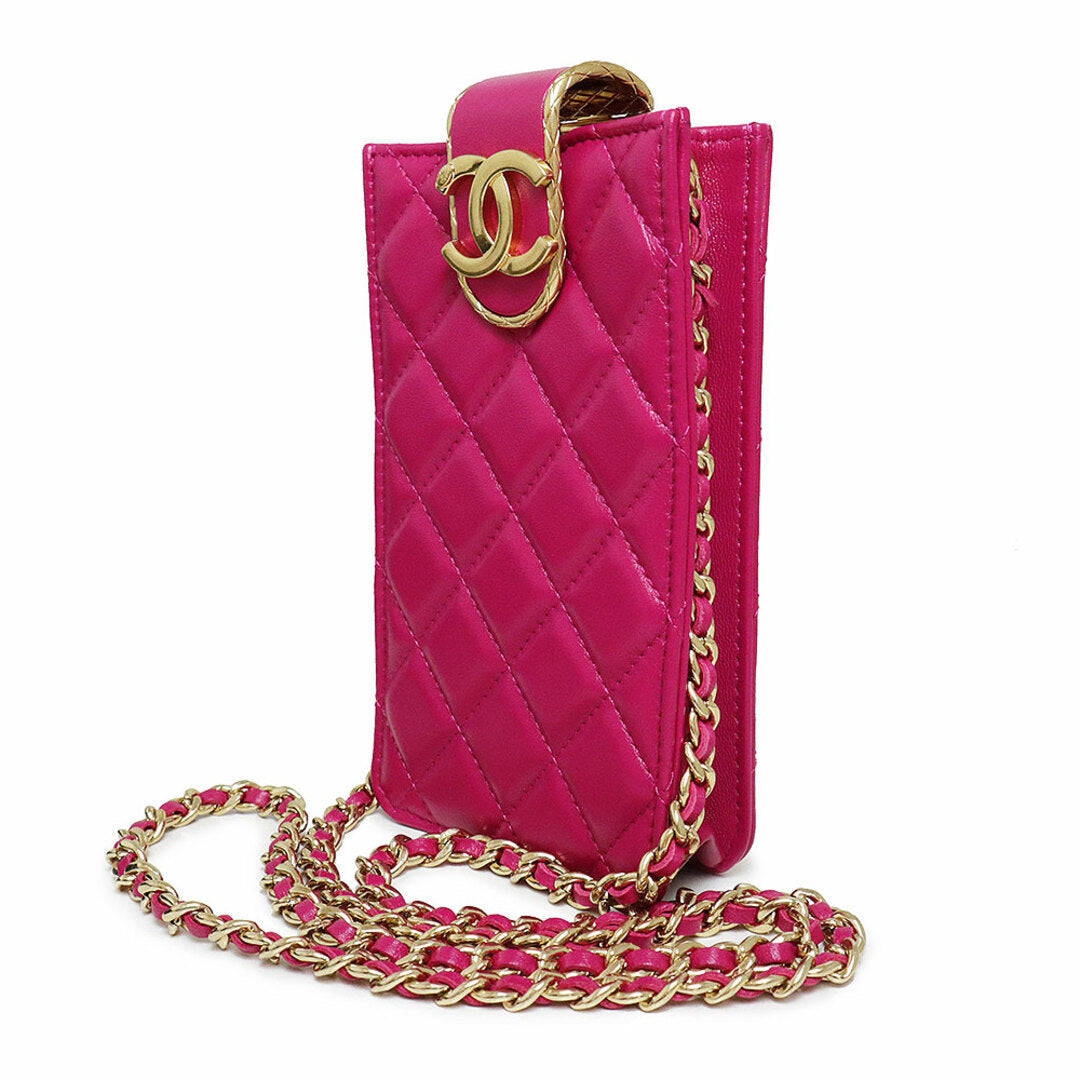 Chanel AP2981 Matelasse Fuchsia Pink Lambskin Chain Phone Holder Crossbody
