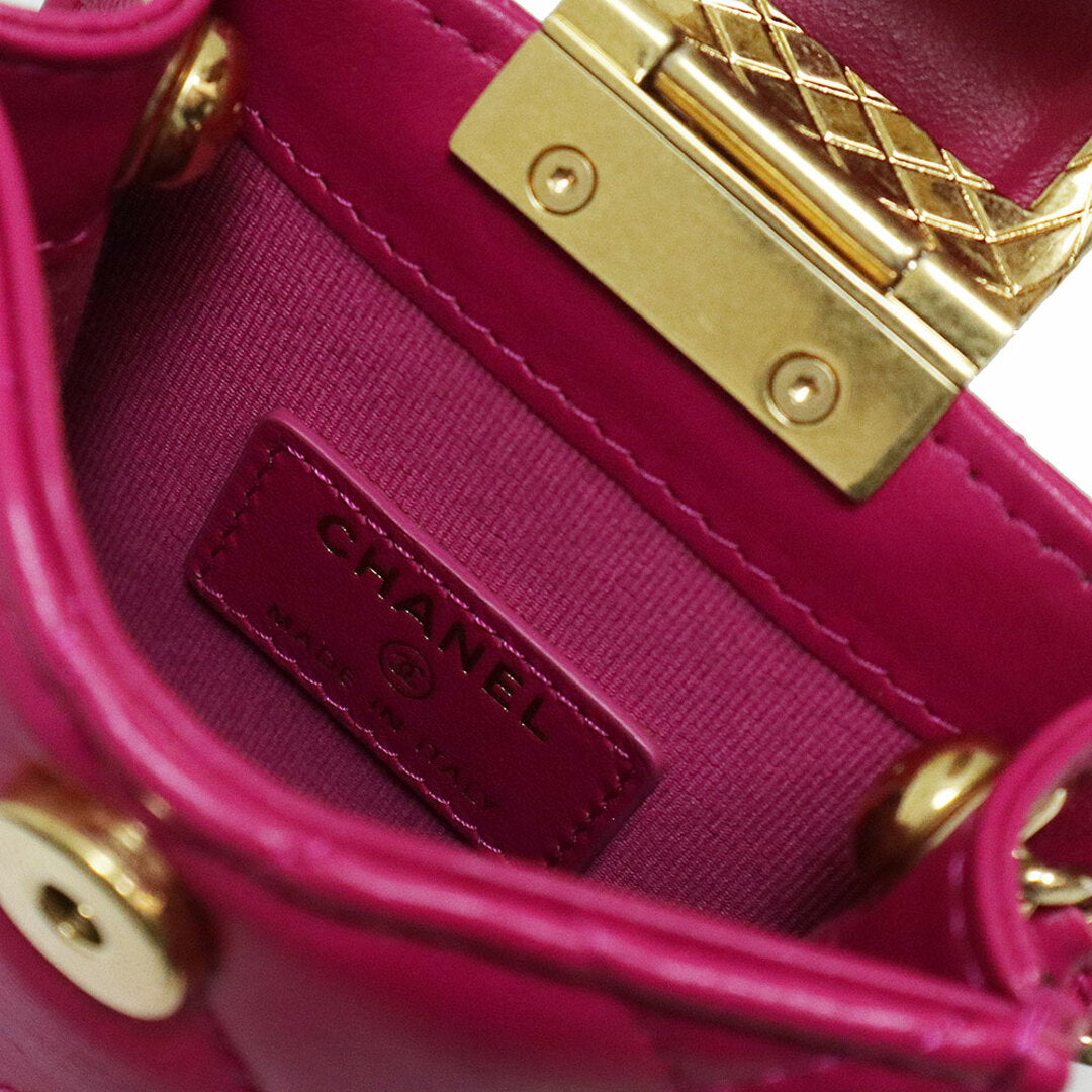 Chanel AP2981 Matelasse Fuchsia Pink Lambskin Chain Phone Holder Crossbody