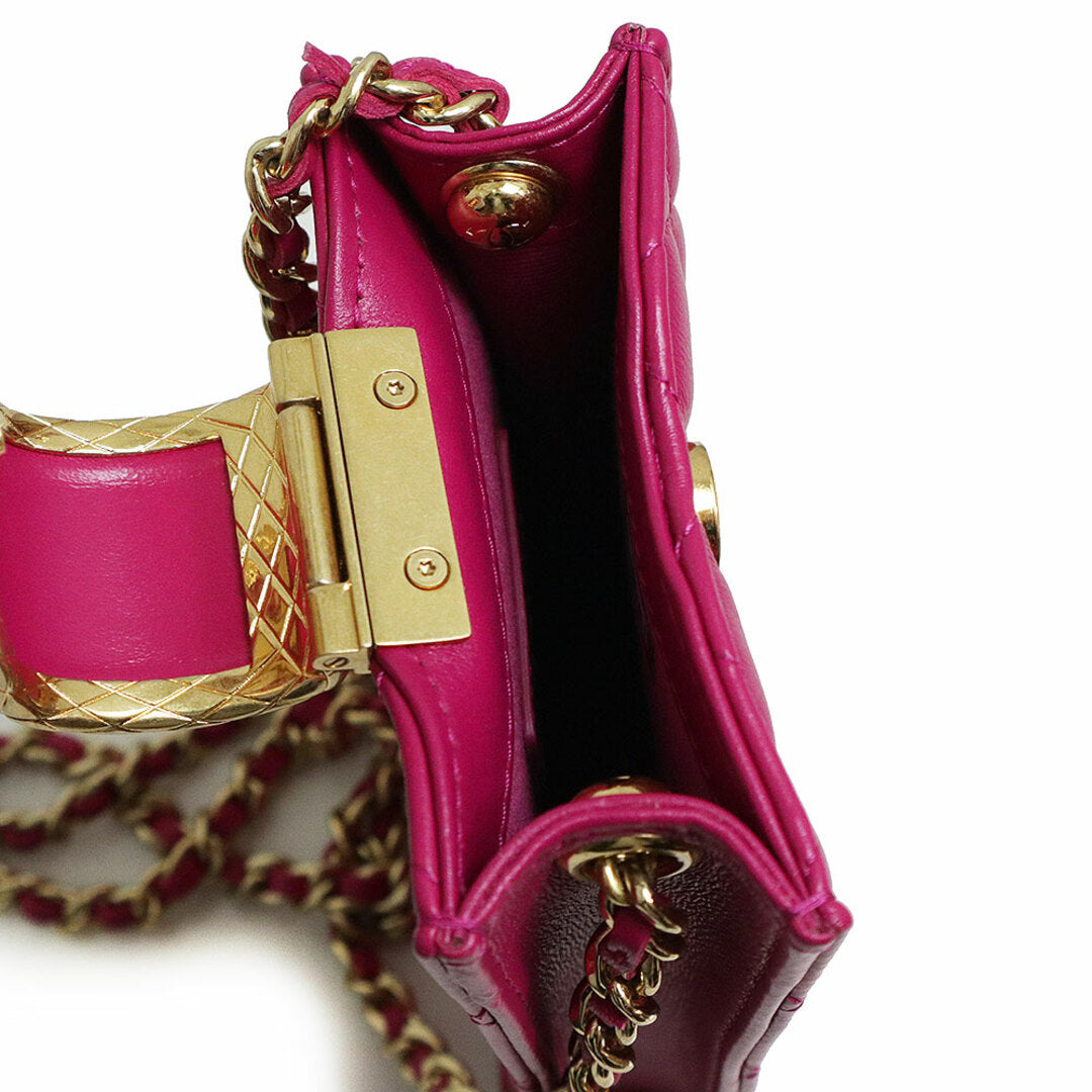 Chanel AP2981 Matelasse Fuchsia Pink Lambskin Chain Phone Holder Crossbody