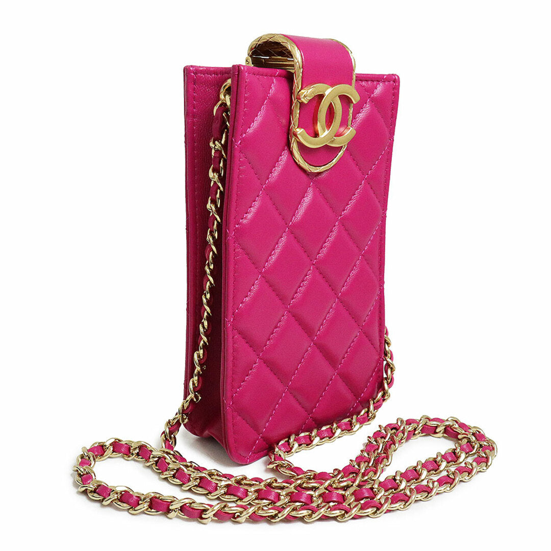 Chanel AP2981 Matelasse Fuchsia Pink Lambskin Chain Phone Holder Crossbody