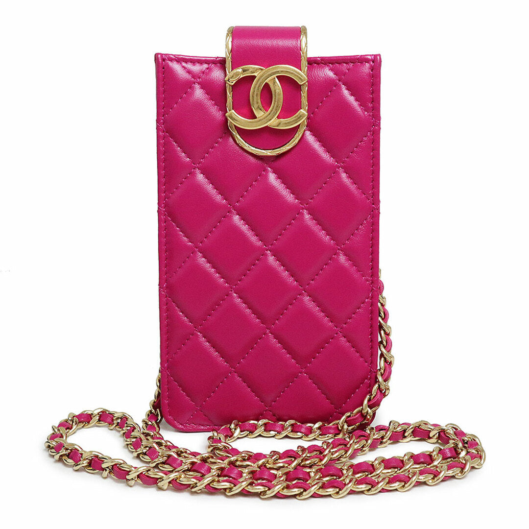 Chanel AP2981 Matelasse Fuchsia Pink Lambskin Chain Phone Holder Crossbody