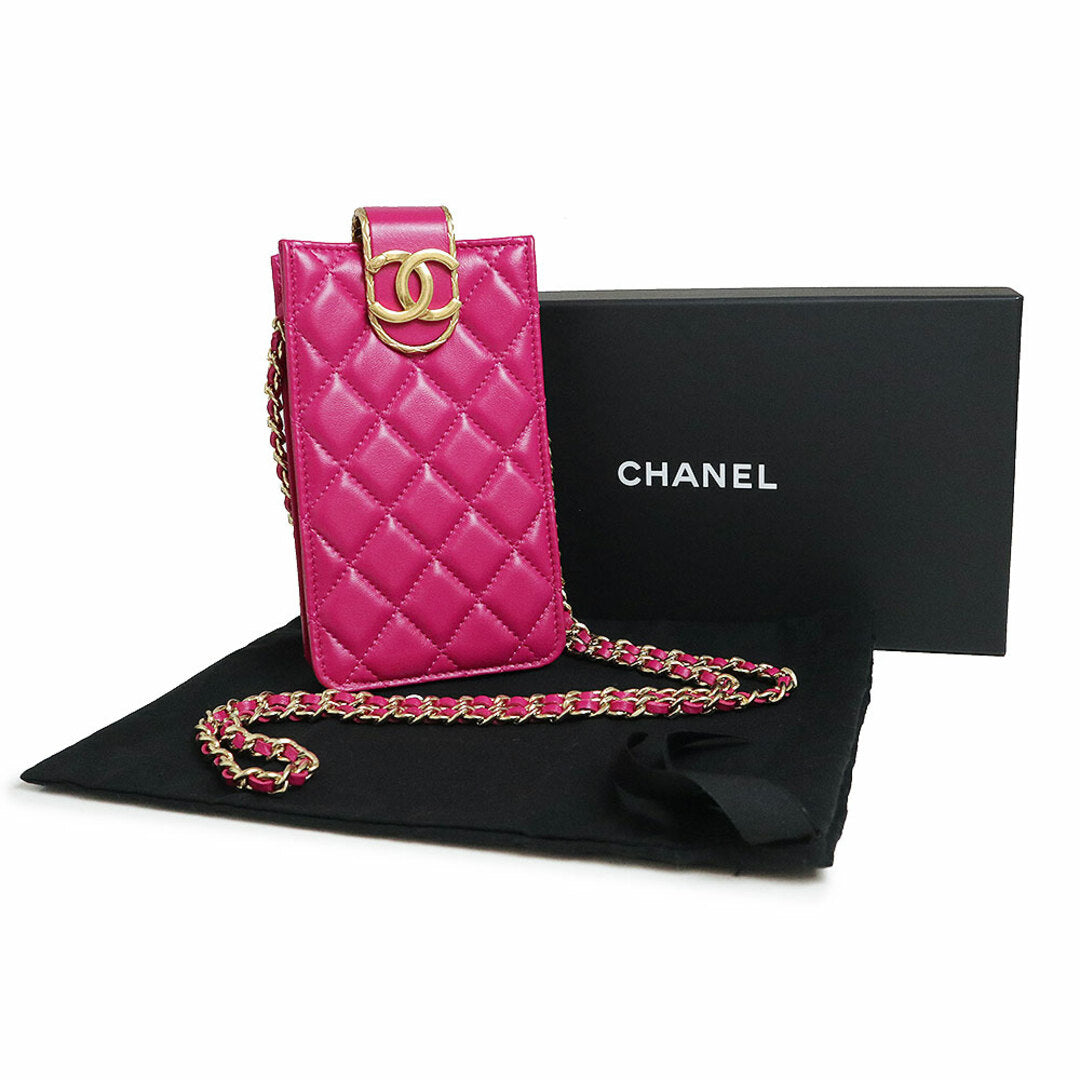 Chanel AP2981 Matelasse Fuchsia Pink Lambskin Chain Phone Holder Crossbody
