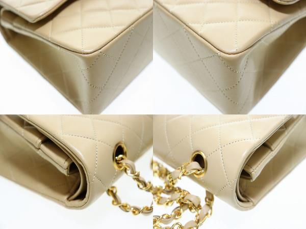 Chanel Matelasse 25 Beige Lambskin Double Flap Gold Chain Vintage