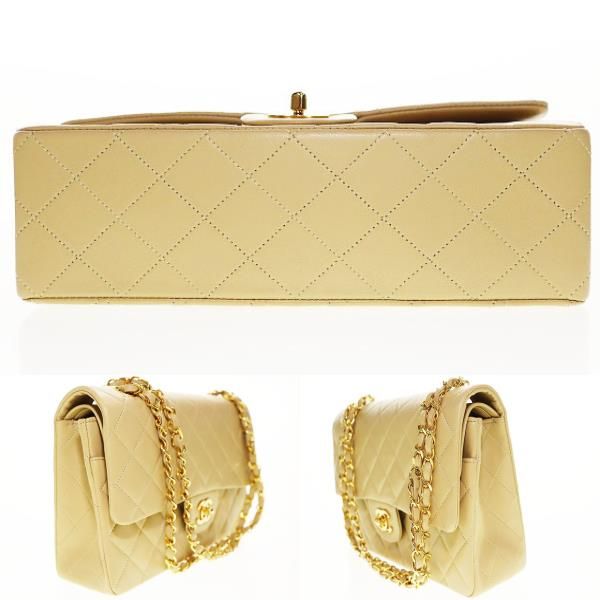 Chanel Matelasse 25 Beige Lambskin Double Flap Gold Chain Vintage