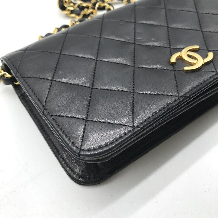 Chanel Vintage Mini Matelasse 19 Black Lambskin Chain Shoulder Bag Gold CC