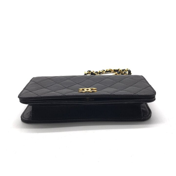 Chanel Vintage Mini Matelasse 19 Black Lambskin Chain Shoulder Bag Gold CC