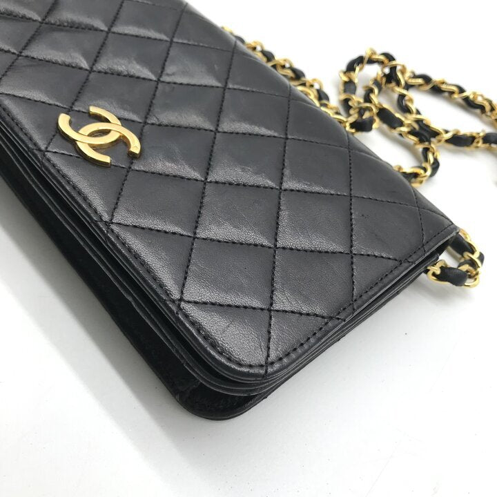 Chanel Vintage Mini Matelasse 19 Black Lambskin Chain Shoulder Bag Gold CC