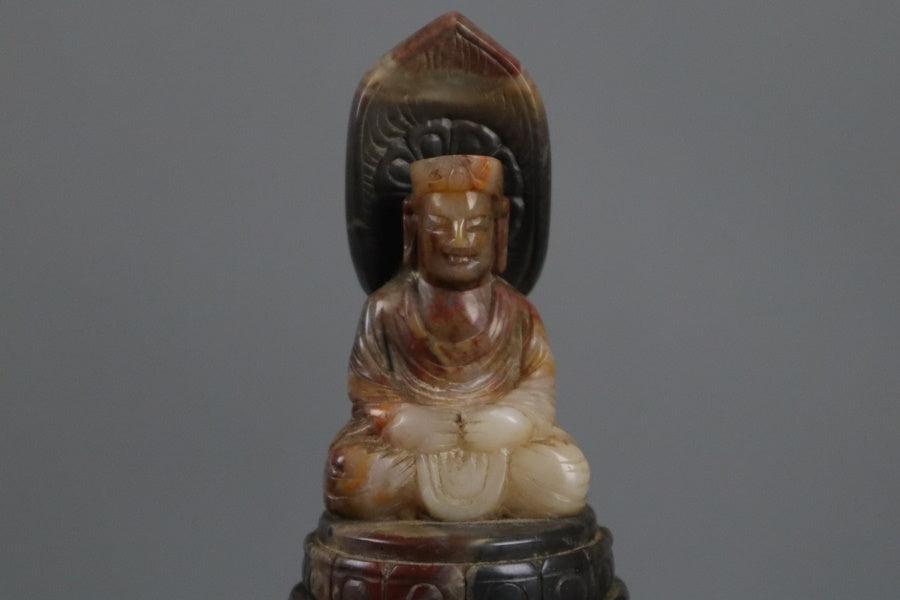 Chinese Shoushan Stone Six-Buddha Shrine Incense Burner Set — Sculptural Altar Group, Late Qing to Republican Period