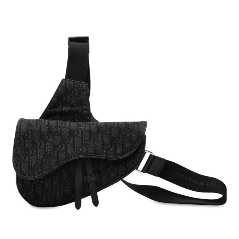 Christian Dior Black Oblique Saddle Bag Canvas Leather Shoulder Body Bag
