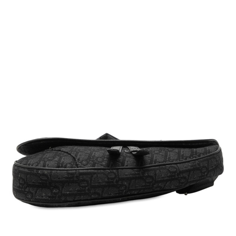 Christian Dior Black Oblique Saddle Bag Canvas Leather Shoulder Body Bag