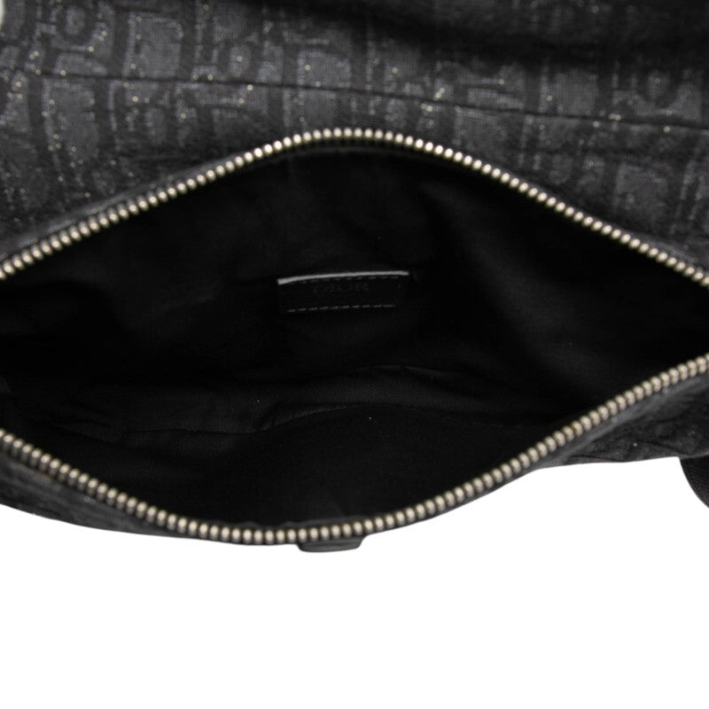 Christian Dior Black Oblique Saddle Bag Canvas Leather Shoulder Body Bag